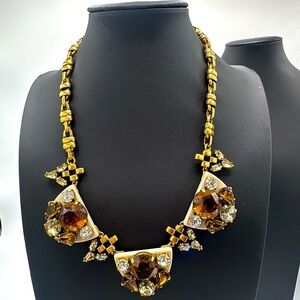 J Crew topaz, champagne and clear glass rhinestone necklaces.​